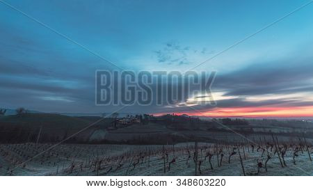 Foggy Winter Sunrise In The Collio Friulano, Italy