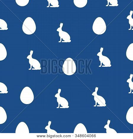 Easter Pattern Classic Blue. Happy Easter Vector Seamless Pattern. Eggs Classic Blue. Easter Backgro