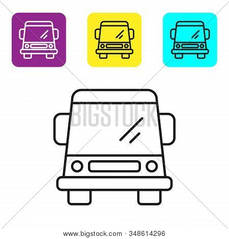 Black Line Car Icon Isolated On White Background. Front View. Set Icons Colorful Square Buttons. Vec