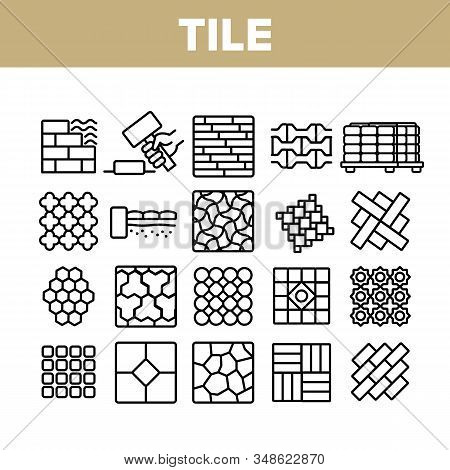 Tile Floor Material Collection Icons Set Vector. Brick On Pallet And Hammer, Different Form And Styl