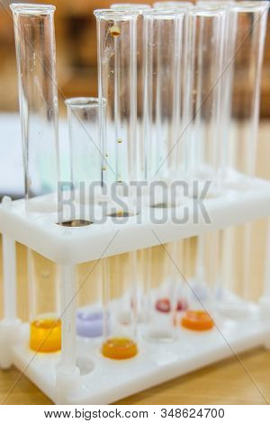 image of test tubes and flasks on a table