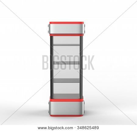 Transparent Display Case Glass Showcase Mobile Phone Display Counter. 3d Illustration