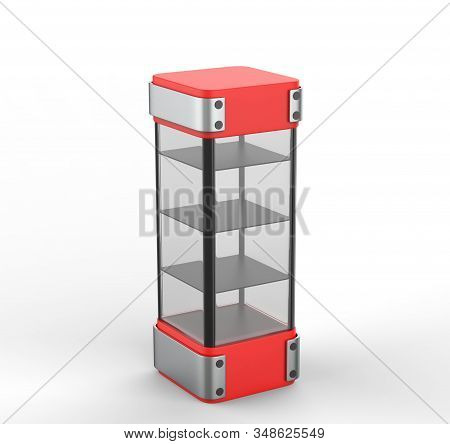 Transparent Display Case Glass Showcase Mobile Phone Display Counter. 3d Illustration