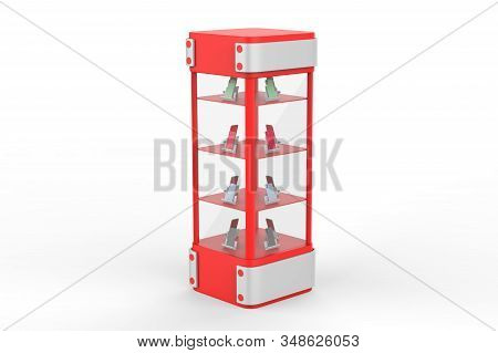 Transparent Display Case Glass Showcase Mobile Phone Display Counter. 3d Illustration