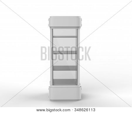 Transparent Display Case Glass Showcase Mobile Phone Display Counter. 3d Illustration