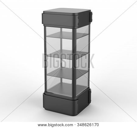 Transparent Display Case Glass Showcase Mobile Phone Display Counter. 3d Illustration