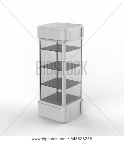 Transparent Display Case Glass Showcase Mobile Phone Display Counter. 3d Illustration