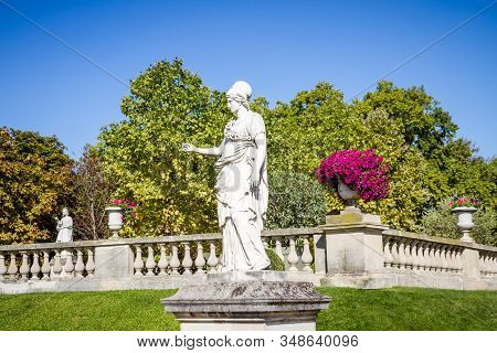 Statue Of Minerva, Also Assimilated To Athena In Luxembourg Gardens, Paris, France