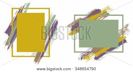 Grunge Frames With Paint Brush Strokes Vector Set. Box Borders With Painted Brushstrokes Backgrounds