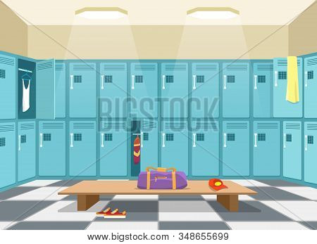 Sports Wardrobe Changing Room. Sport Athletics And Fitness Wardrobes, Training Locker Room, Athletes
