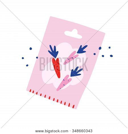 Vegetable Seeds Packet, Carrot Seeds For Gardening And Farming, Small Paper Bag, Isolated Vector Ill