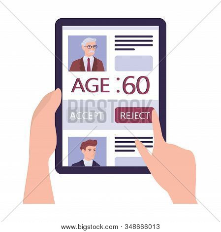 Recruitment Ageism Concept. Hr Specialist Reject An Old Man Cv.
