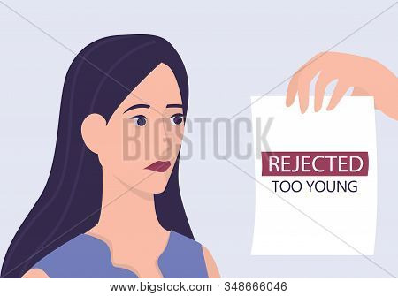 Recruitment Ageism Concept. Hr Specialist Reject Young Woman Cv.