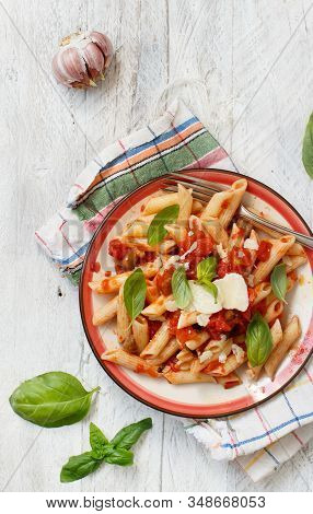Penne Alla Norma  - Traditional Italian Pasta With Eggplants And Tomatoes