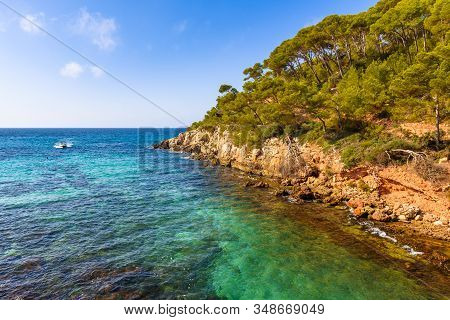 Landscape Of Cala Galdana Bay, A Popular Tourist Resort On The Island Of Menorca. Spain.