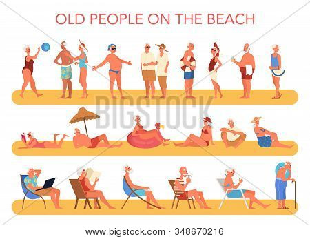 Happy And Active Seniors Spending Time On The Beach.
