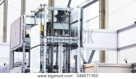 Elevator Installation, Lift Technician Installing A Modern Elevator