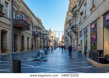 Baku, Azerbaijan 27 January 2020 - People Traveling In The Streets Of Baku.