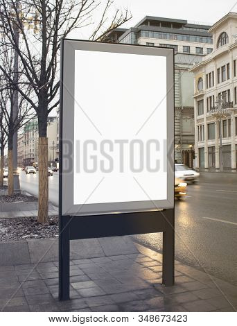 Blank White Rectangular Pylon Stand On Street Mockup