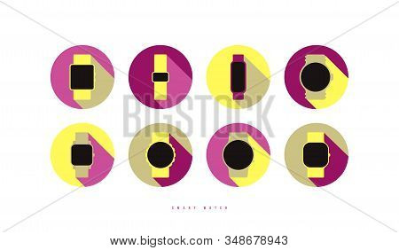 Stock Vector Smart Watches Icon Set. Illustration In Flat Style. Color Print On White Background
