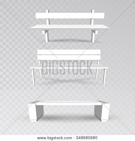 Wooden Bench Isolated On White Background. Park Brown Vector Bench In Flat Style
