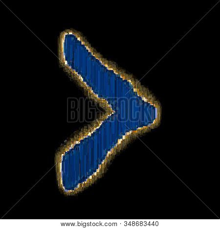 Symbol right angle bracket made of industrial metal blue color. Isolated on black background. 3d rendering