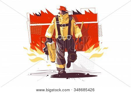 Firefighter Characters With Rescue Equipment Vector Illustration