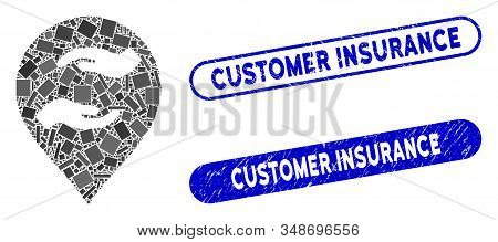 Mosaic Care Hands Marker And Rubber Stamp Watermarks With Customer Insurance Text. Mosaic Vector Car