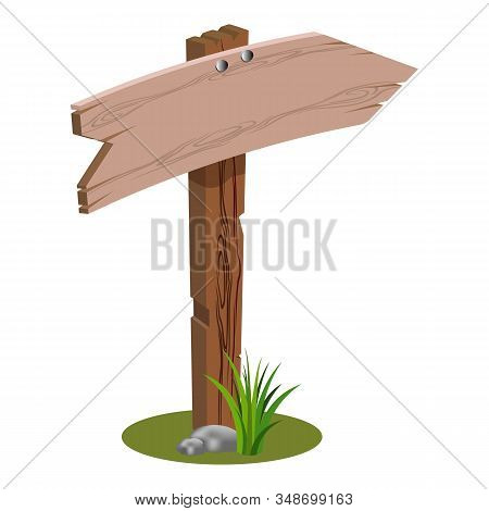 Wooden Vector Cartoon Arrow Blank Sign Illustration. Empty Old Wooden Poster Isolated On White