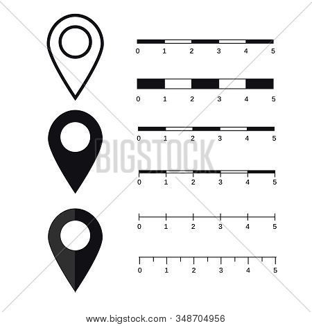 Map Scales Graphics For Measuring Distances. Scale Measure Map Vector. Latitude And Longitude Distan