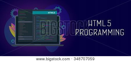 Html5 Programing Concept. Html Code Optimization And Programmer Script Writing. Internet Website Dev