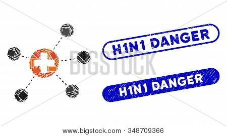 Mosaic Health Care Links And Corroded Stamp Seals With H1n1 Danger Caption. Mosaic Vector Health Car