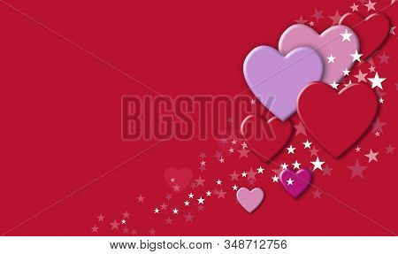 Graphic Design Of Hearts And Stars Against Brght, Festive Red Background. Art Suitable For Valentine