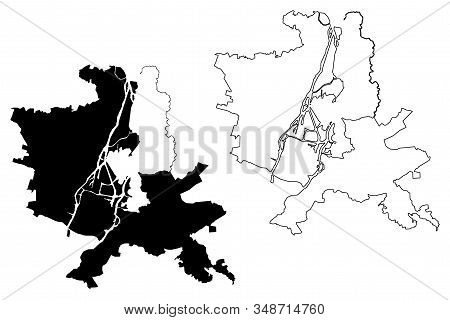 Szczecin City (republic Of Poland, West Pomeranian) Map Vector Illustration, Scribble Sketch City Of