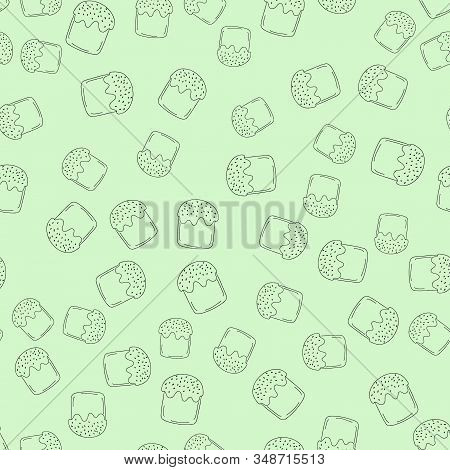 Spring Easter Cake With Sprinkles . Hand Drawing With A Line. On A Green Background. For The Spring 