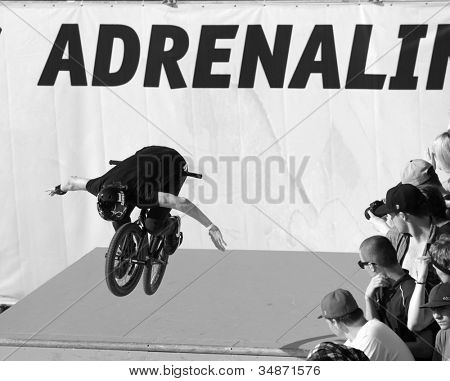 MOSCOW, RUSSIA - JULY 8: Maxim Chuprina, Russia, in BMX competitions during Adrenalin Games in Moscow, Russia at July 8, 2012