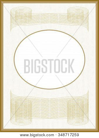 Elegant Passe-partout, Vintage Frame. Golden Border, Guilloche Pattern. Line Art Design. Vector Abst