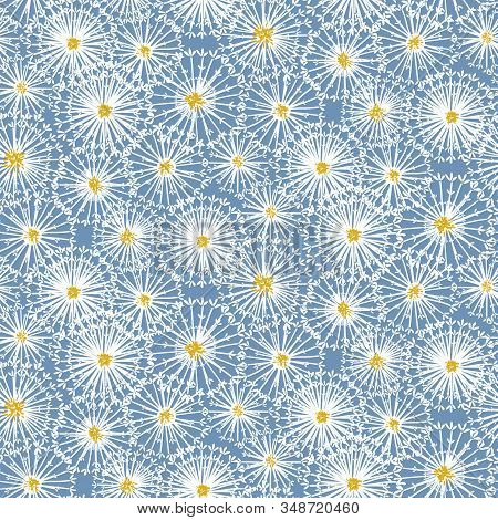 A Seamless Vector Pattern With Meadow Full Of Decorative Dandelion Seedheads. Light Blue Surface Pri