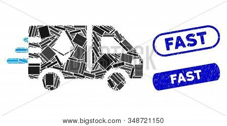 Mosaic Ethereum Fast Delivery Car And Corroded Stamp Seals With Fast Caption. Mosaic Vector Ethereum