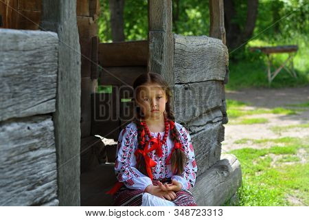 Girl Embroidery Rushnik.hands Of Girl Woman Female In Ukrainian Traditional Shirt Sewing Embroidery 