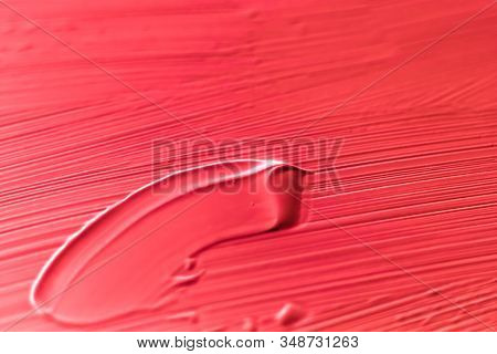 Cosmetics Abstract Texture Background, Red Acrylic Paint Brush Stroke, Textured Cream Product As Mak