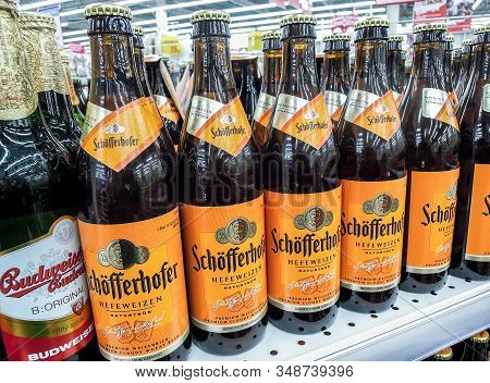 Samara, Russia - February 1, 2020: Schofferhofer Alcoholic Beer Ready For Sale On The Shelf In Super