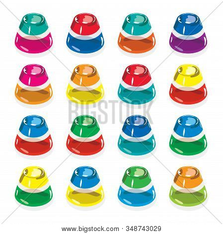 Vector Colorful Gelatin Jelly Or Pudding Assortment Isolated On White Background, Dessert Candy Jell