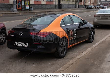 Moscow, Russia - January 7, 2020: Black Mercedes Cla 200 Branded And Painted In The Colors Of Belkac
