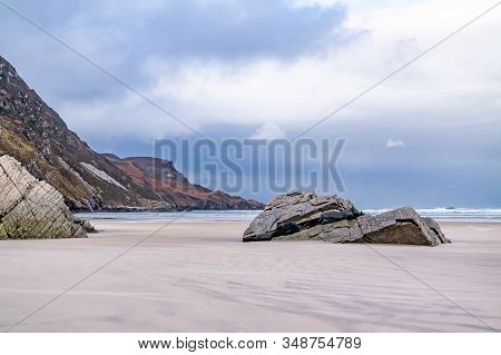 Huge Rock On Maghera Beach Near Ardara County Donegal In Ireland.
