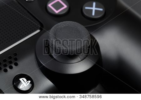 Russia, Oktober 24 2019: The New Sony Dualshock 4 With Playstation 4. Sony Playstation 4 Game Consol