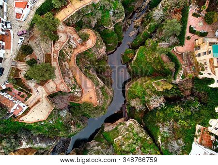 Aerial Photo Of Breathtaking Ronda Village, Spanish Province Of Málaga. Most-visited Destination Fam