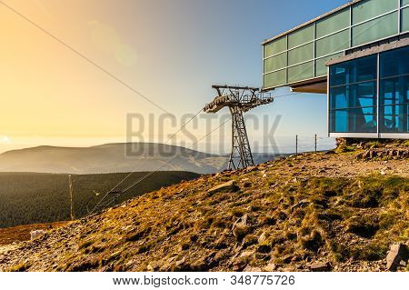Cableway Station On Snezka Summit In Giant Mountains, Krkonose National Park, Czech Republic