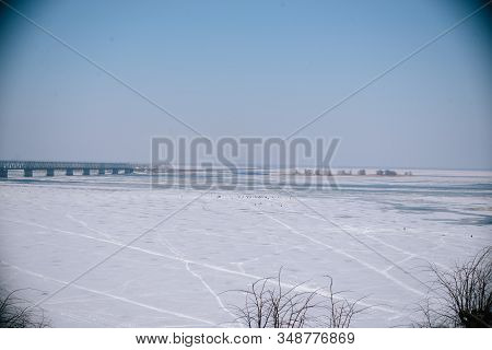 Bridge Over The Frozen River In Cherkassy.