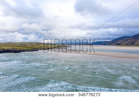Aerial View Of The Beach And Caves At Maghera Beach Near Ardara, County Donegal - Ireland